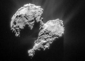 Der Kern des Kometen 67P/Tschurionow Gerassimenko, Größe: ca. 3,5x4km. Aufgenommen von der europäischen Raumsonde