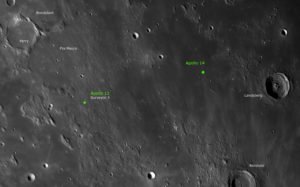 Mondregion mit den Landegebieten von Apollo 12 und 14, © 2019 by W. Paech+F. Hofmann – Camäleon Observatory, Namibia