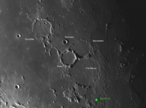 Die 3 großen, erodierten Krater Guericke, Bondplant und Parry und die Rimae Parry, © 2019 by W. Paech+F. Hofmann – Camäleon Observatory, Namibia