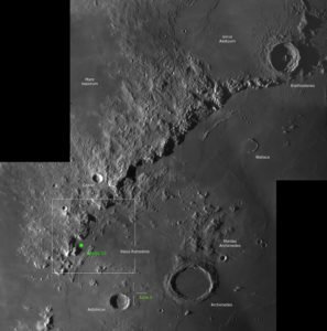 Das Landegebiet von Apollo 15 in der Übersicht mit dem Apenninen Gebirge, © 2019 by W. Paech+F. Hofmann – Camäleon Observatory, Namibia