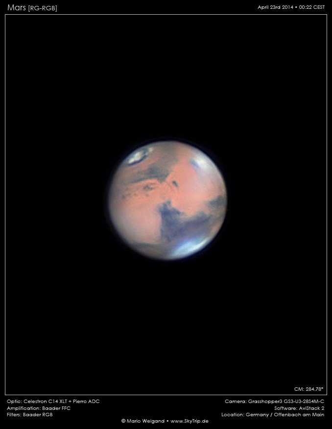 Im April 2014 gelang Mario Weigand (Skytrip.de) diese Nahaufnahme des Mars - mit einem C14 und dem Baader FFC.