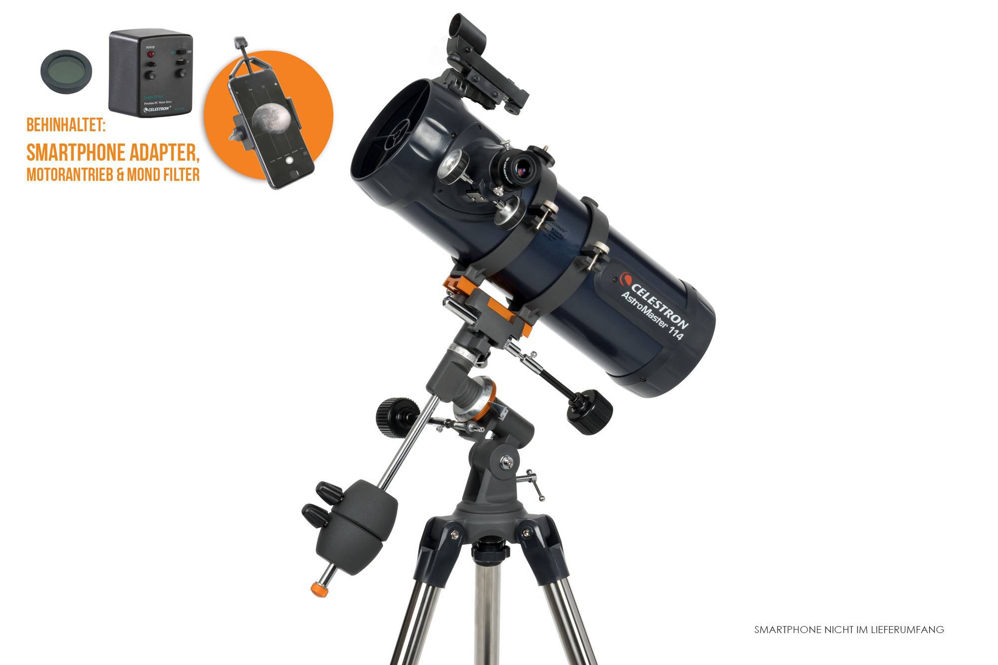 Celestron AstroMaster 114 EQ Newton MD inkl. SmartPhone Adapter